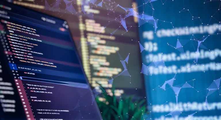 image of computer and screens depicting the words "digital" and "ai"