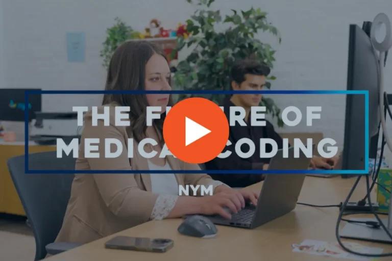 Image of a woman working at a desk with the text "Transforming Health Information with AI" overlayed
